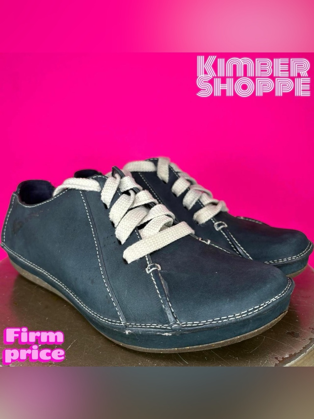 Clarks Blue Leather Square Toe Lace-Up Comfort Shoe UK 5 US 7.5
